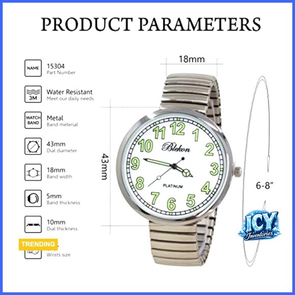 Large Face Stretch Band Analog Watch with Alloy Case and Metal Band